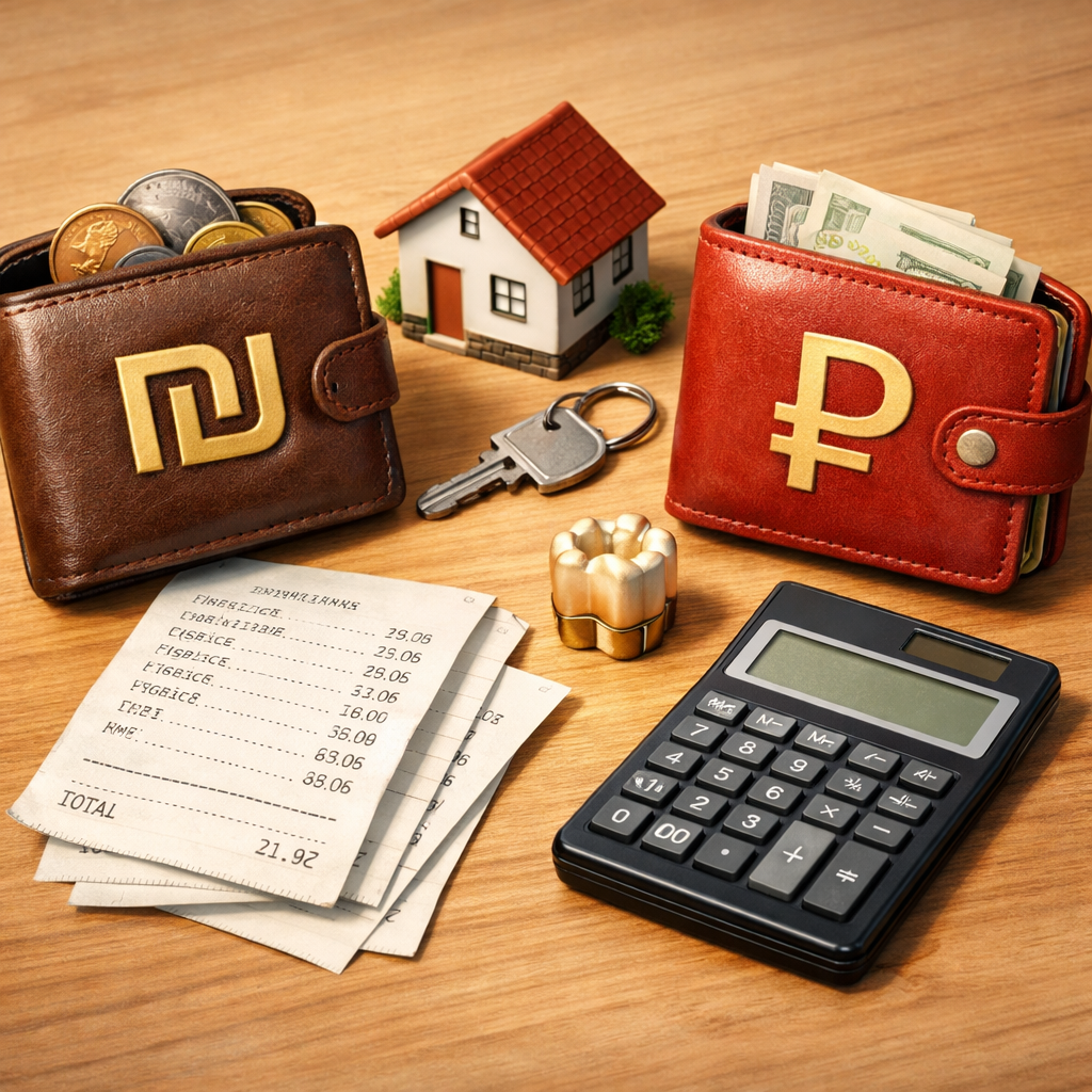 Кошельки израильский и российский